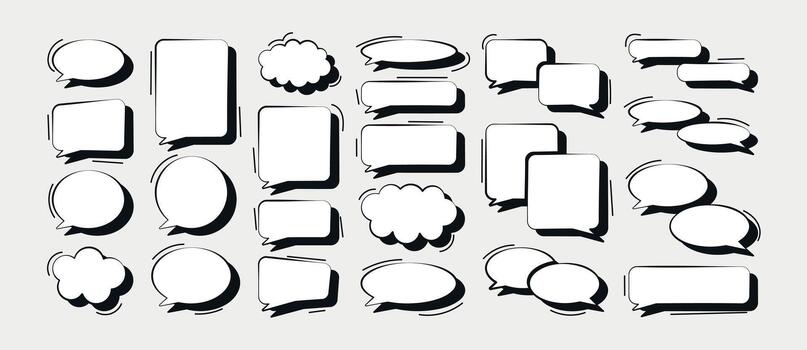 set of outline speech bubbles with hand drawn style and bold shadow for comics and interface vector 2